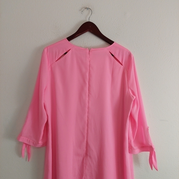 Gianni Bini Pink Chiffon Shift Dress Midi Tie Sleeves Lined Size Large Cut-Outs. - Picture 9 of 10